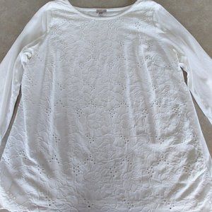 J. JILL Women's 100% Cotton Embroidery Front Long Sleeve Top - White - Sz Large